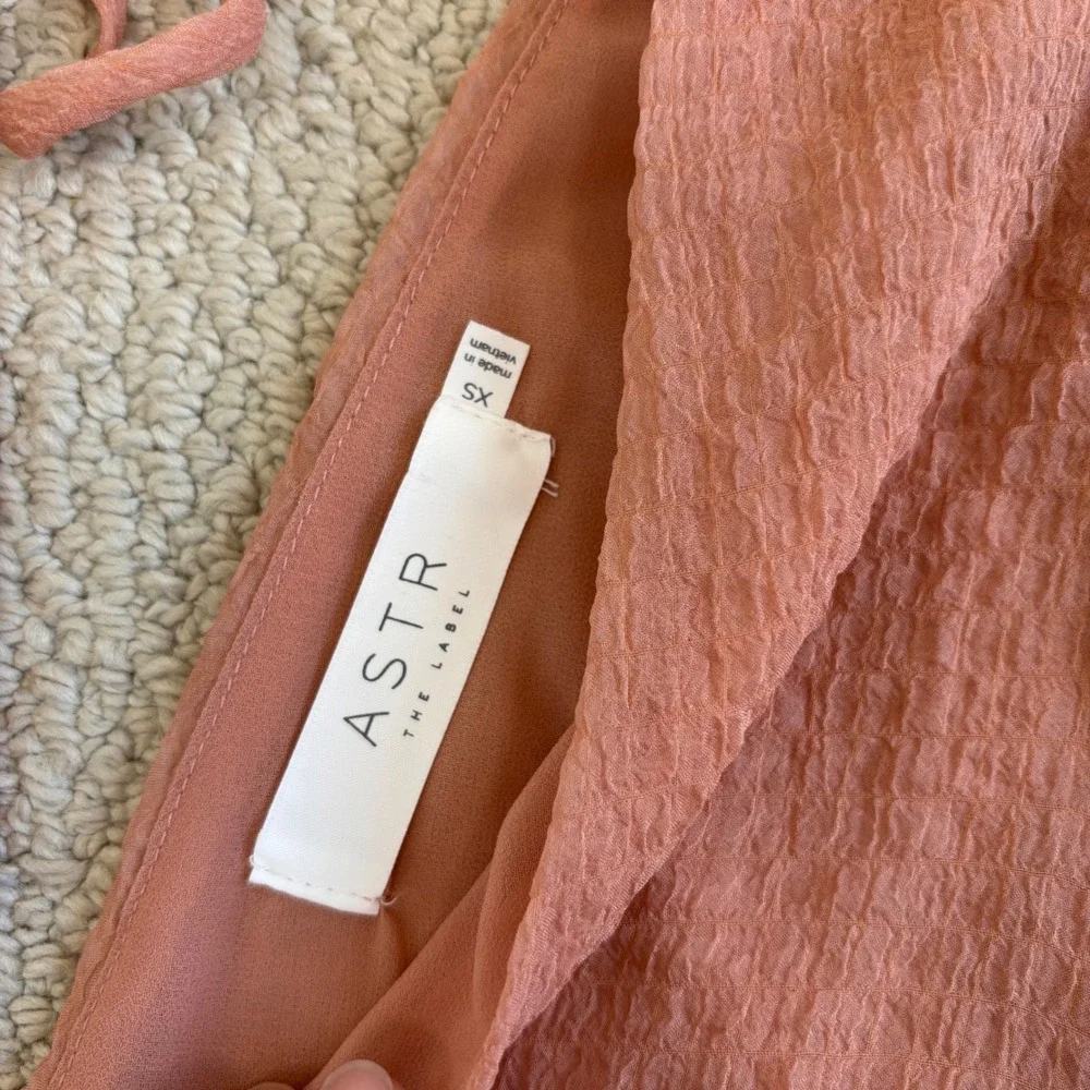 ASTR the Label | Dusty Rose V-Neck Puff Sleeve Tie Back Blouse XS, Romantic Airy